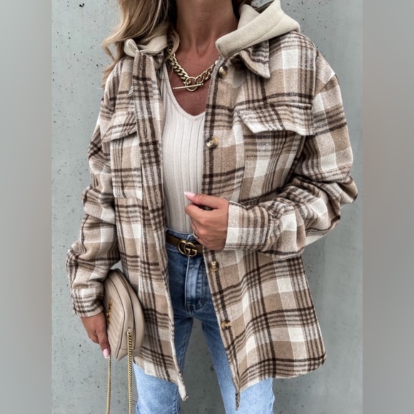 Plaid Dropped Shoulder Hooded Jacket - Picture 1 of 6